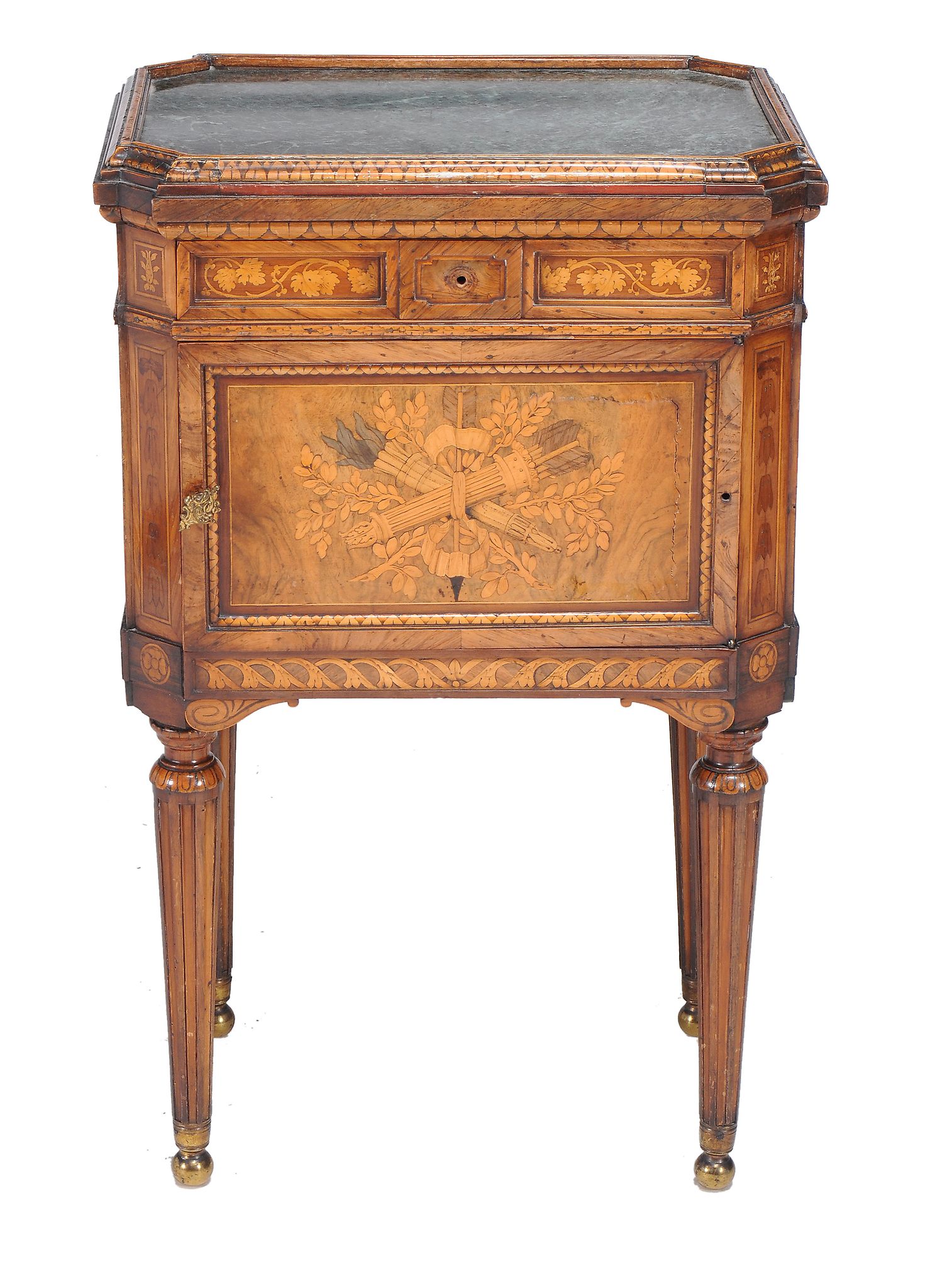 A Continental walnut, rosewood and marquetry cabinet, in Louis XVI style