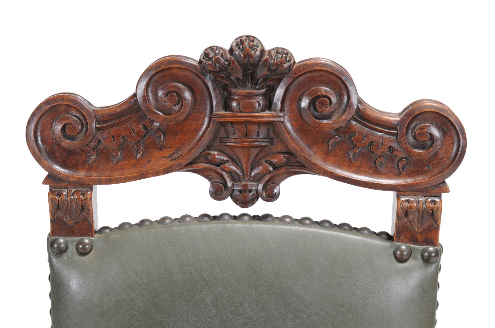 A set of eighteen carved walnut dining chairs, circa 1890, each padded rectangular back with C - Image 5 of 5