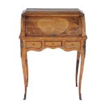 A French rosewood and floral marquetry, gilt metal mounted bureau a cylindre