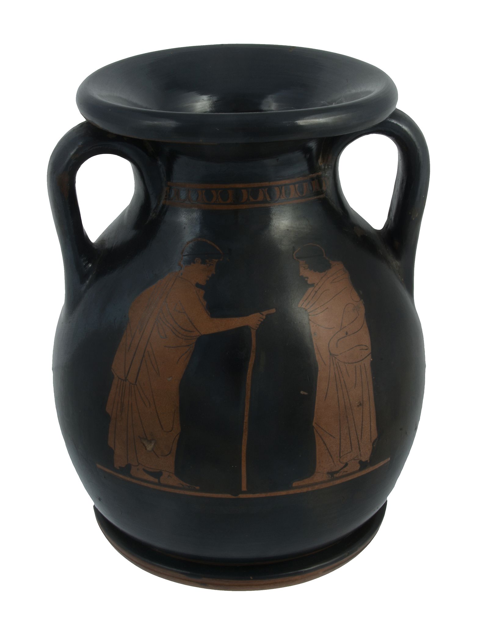 A Greek red-figure pelike , showing one side two men in conversation