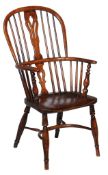 An ash and elm high back windsor armchair, stamped NICHOLSON ROCKLEY