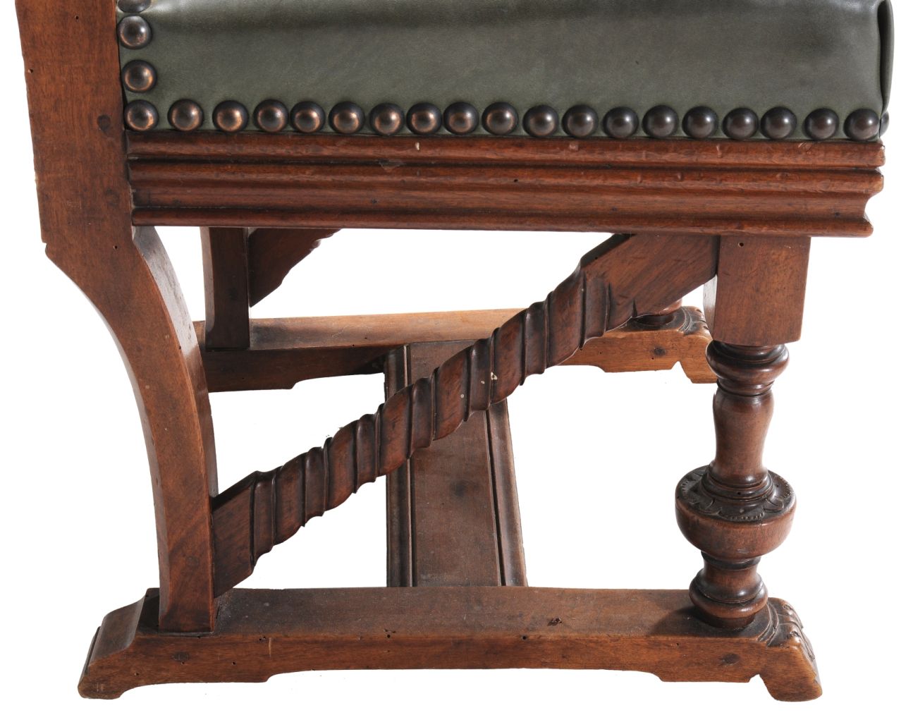 A set of eighteen carved walnut dining chairs, circa 1890, each padded rectangular back with C - Image 3 of 5