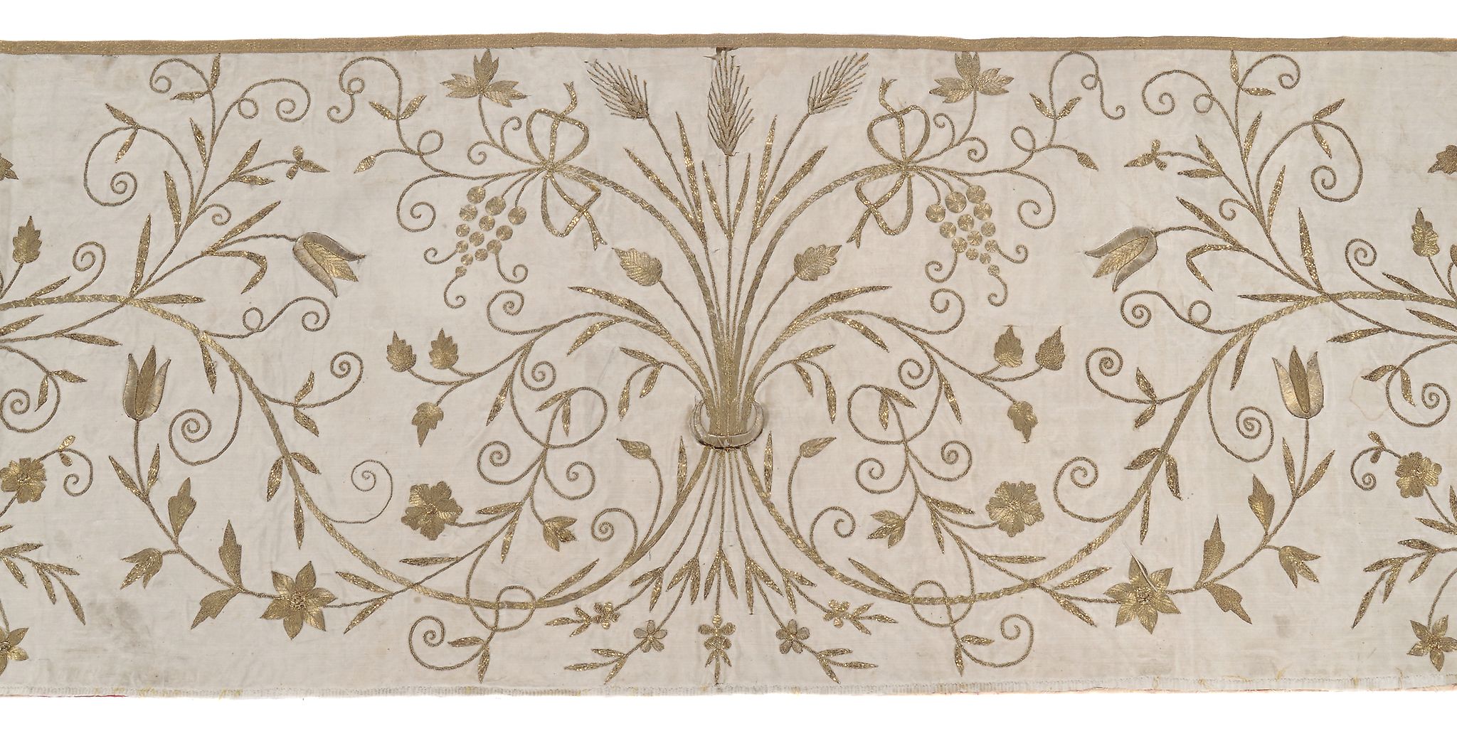 A Continental late 17th century gilt-metal embroidered floral silk panel - Image 5 of 8
