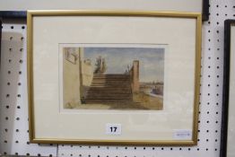 William Henry Hunt (1790-1864) Staircase to Italian Villa Watercolour over pencil Unsigned 12.5cm