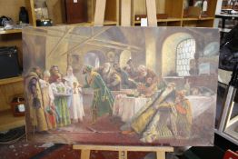 Russian School (?) (20th Century) A feast scene Oil on canvas Unsigned Unframed 56cm x 92cm