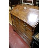 A George III mahogany bureau, with fitted interior and four long graduated drawers on bracket feet