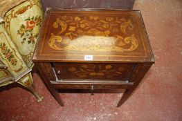 A Dutch marquetry bedside cabinet enclosed by a tambour door