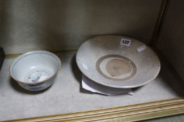 A Chinese crackle glazed dish and a blue and white bowl -2 (AF)