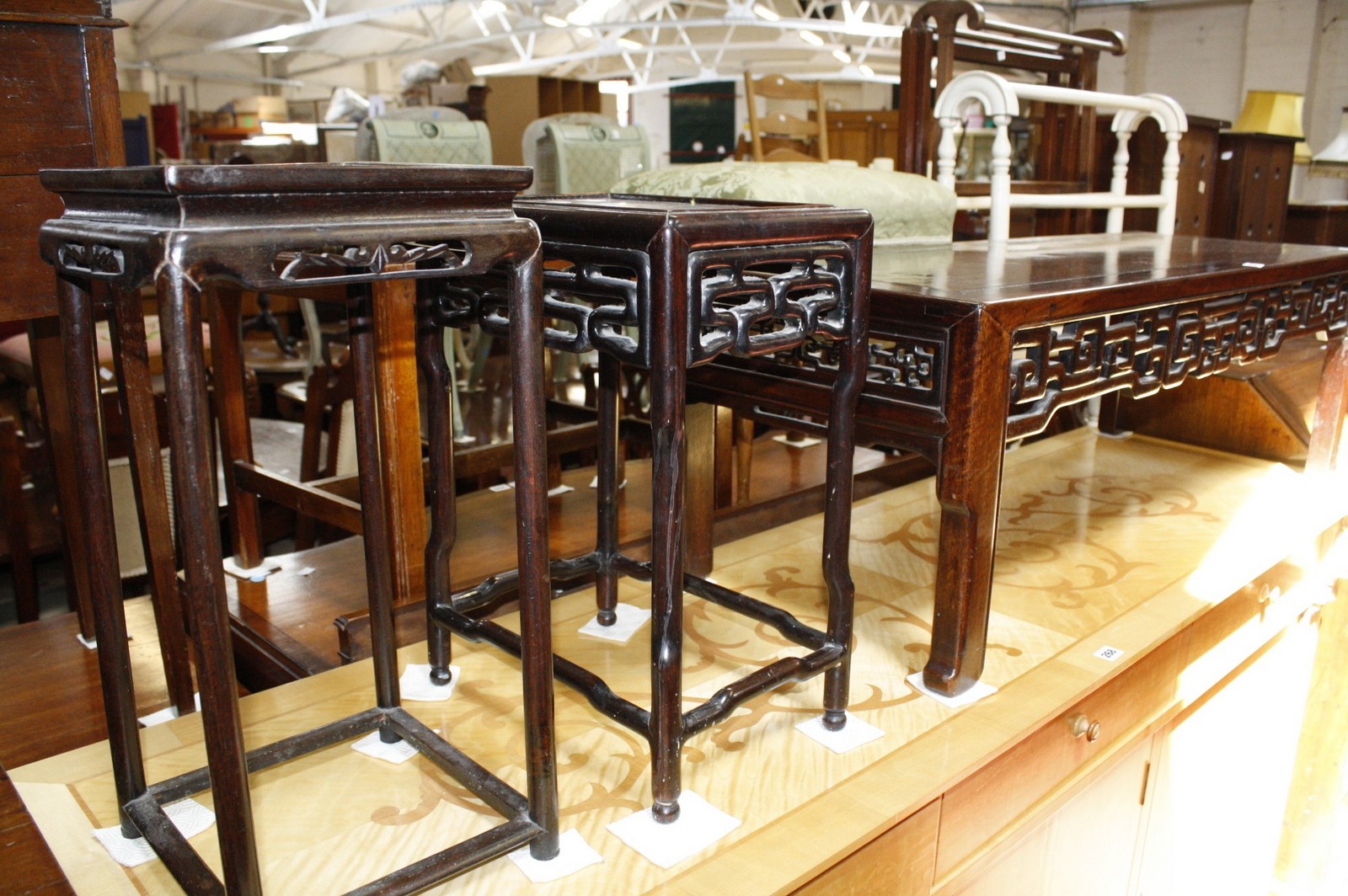 An Oriental hardwood low table, together with two further tables - Image 2 of 2