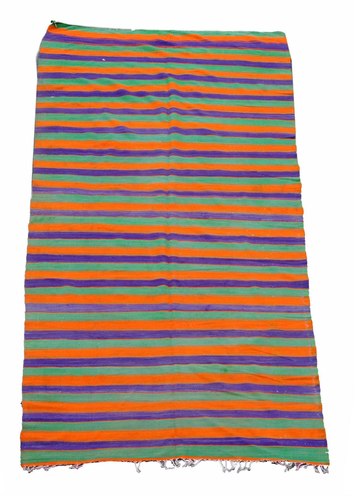 A Moroccon carpet of striped design in orange and purple approximately 184 x 398cm