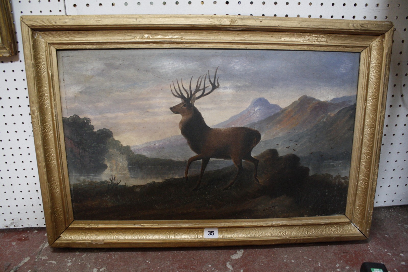 W.. G.. Hedges Stag in mountainous landscape Oil on board Signed lower right 38cm x 63.5cm Best Bid