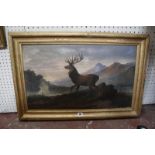 W.. G.. Hedges Stag in mountainous landscape Oil on board Signed lower right 38cm x 63.5cm Best Bid