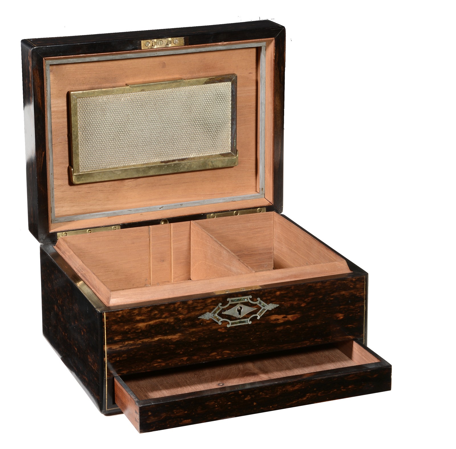 A Victorian coromandel and mother-of-pearl inlaid dressing case refitted as a humidor, circa 1880 - Image 2 of 2