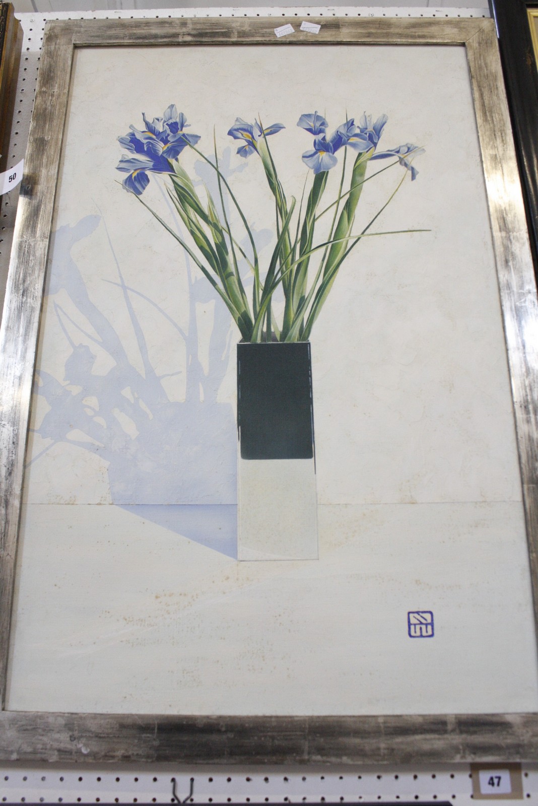 Nigel Wayouth (b.1941) Irises Oil on canvas Monogrammed lower right 85.1cm x 54.5cm