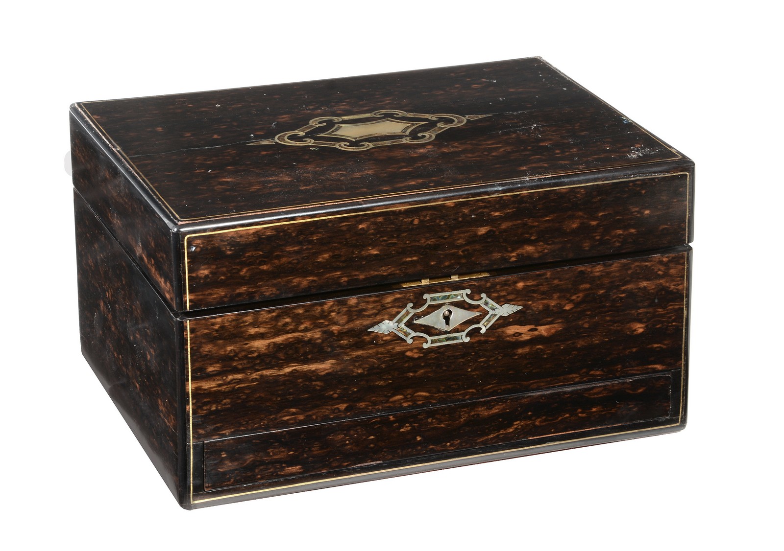 A Victorian coromandel and mother-of-pearl inlaid dressing case refitted as a humidor, circa 1880