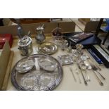 A quantity of silverplate to include flatware, trays, egg cups etc (qty)