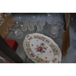 A quantity of assorted glassware to include tumblers, wines and jugs, a modern Spode 'Lobelia' dish,