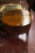 A pair of Edwardian Sheraton Revival mahogany and marquetry demi-lune side tables with slatted