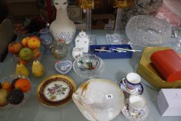 A selection of ceramics and glassware to include a Herend tea canister and cover, a Royal collection