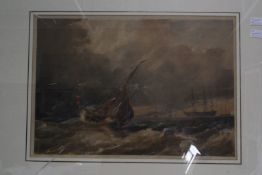 Henry W. Harvey Sailing ships in rough seas Watercolour Initialled lower right 28.5cm x 42.5cm