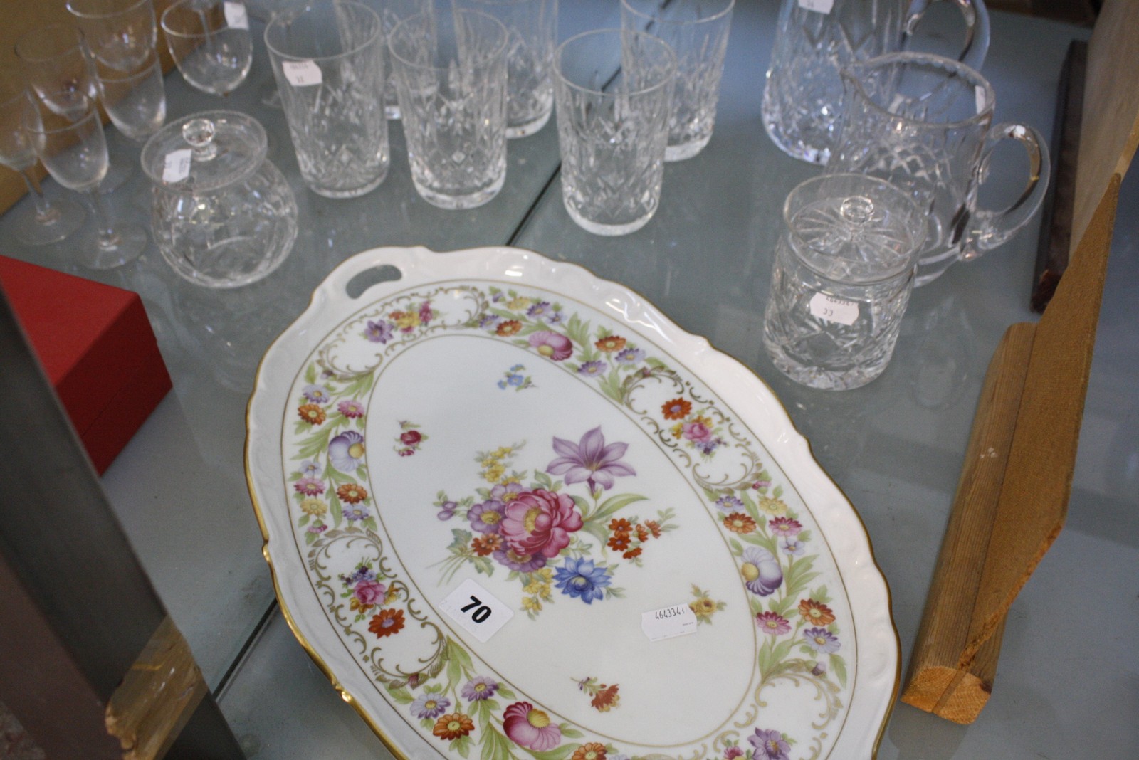 A quantity of assorted glassware to include tumblers, wines and jugs, a modern Spode 'Lobelia' dish, - Image 2 of 2