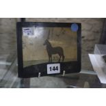 A Pietra dura rectangular panel, depicting a pony in a landscape, 12cm x 15cm