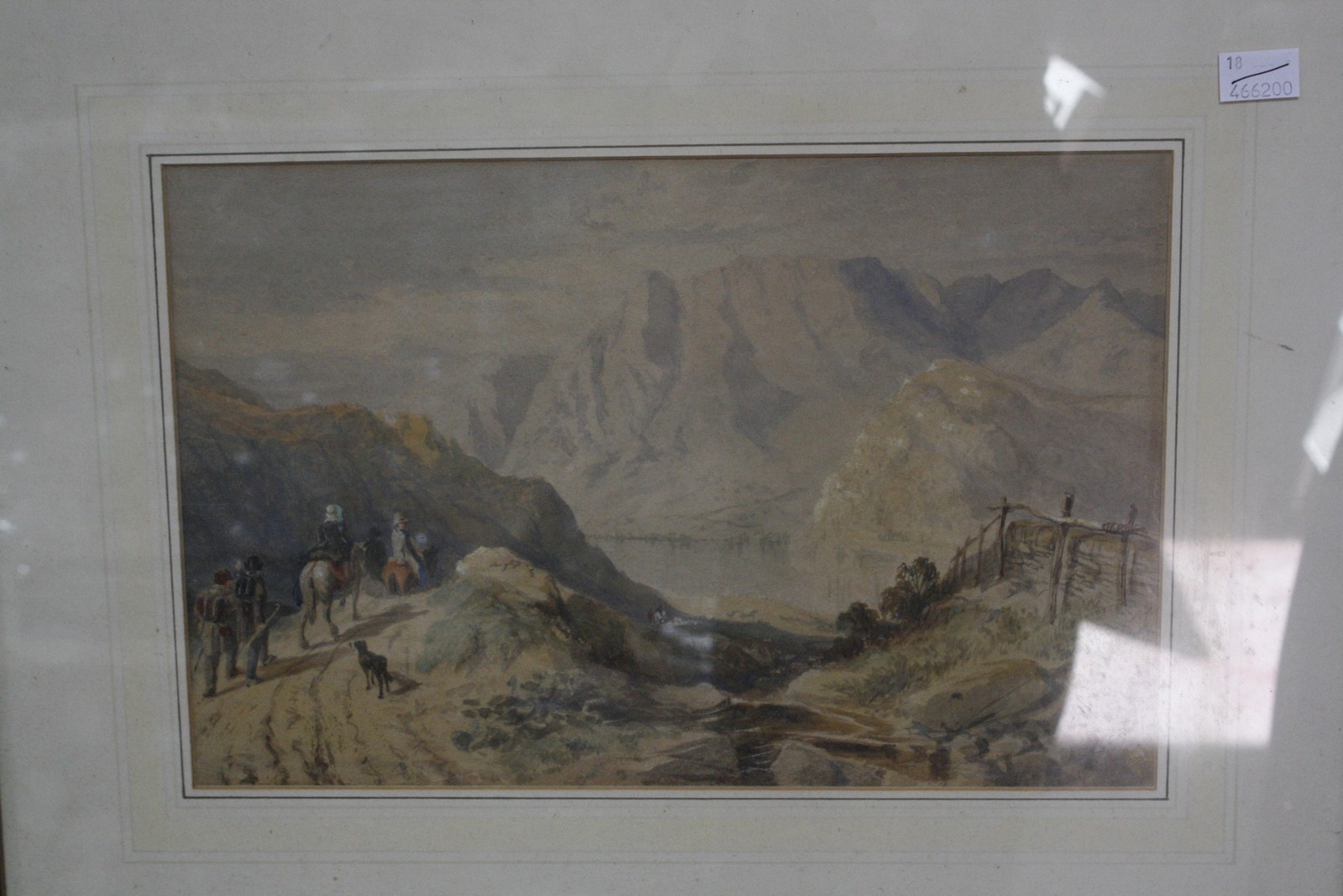 James Baker Pyne (1800-1870) Travellers on a path, with mountains beyond Watercolour Unsigned 22cm x
