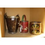 Two items of painted toleware and a fire bucket -3 Best Bid