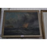 J.. Ray (19th Century School) Boats off shore Oil on canvas Signed lower right 37cm x 49.5cm