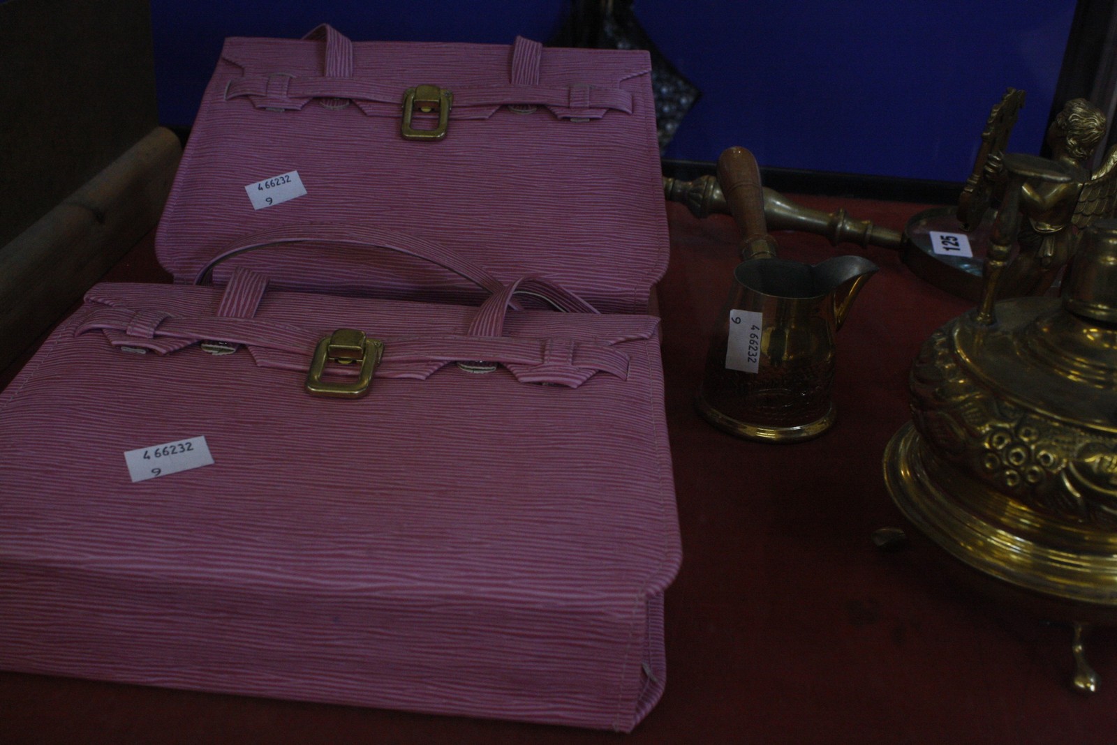 A quantity of assorted brassware to include a large magnifying glass and two modern pink handbags - Image 2 of 2