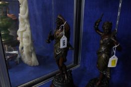 A pair of French spelter figures 'Fee aux Roses', on circular plinth bases, 37cm high approx. (AF)