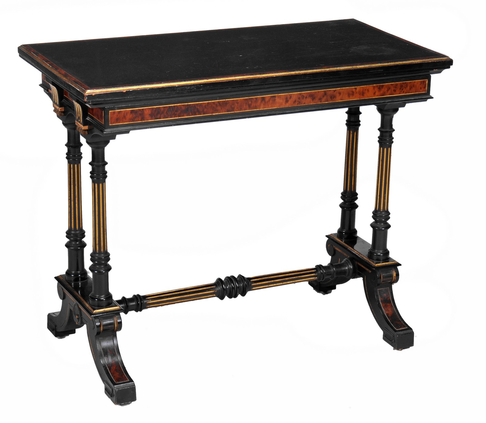 An Aesthetic ebonised and thuya card table by Gillows, late 19th century, the hinged top opening