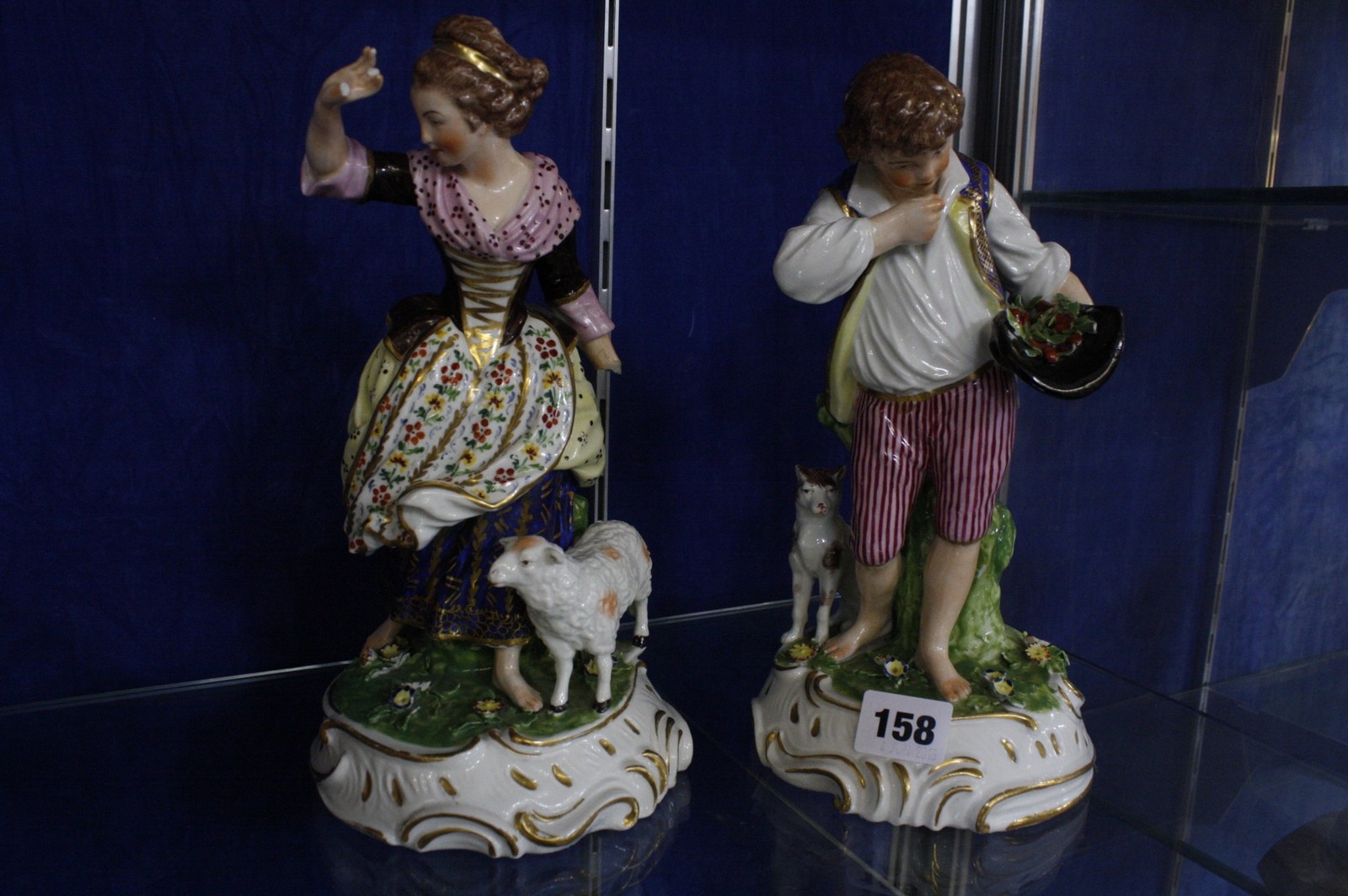 A pair of Derby Sampson Hancock models of a Shepherd and companion, 25cm high -2