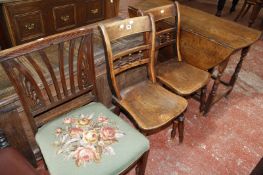 Two 19th century pitch pine country chairs and a single Georgian dining chair with a needlepoint