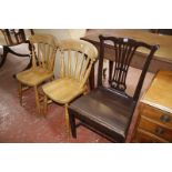 Two beech wood kitchen chairs and a Hepplewhite style chair -3