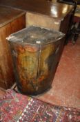 An antique bow fronted hanging corner cupboard with painted decoration of the court of Henry VIII.