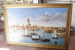 Dutch School (19th Century) A view of a port Oil on canvas 99cm x 159cm