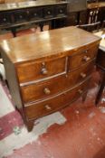 A George III mahogany bow front chest of drawers, two over three drawers.85cm wide x 46cm deep x