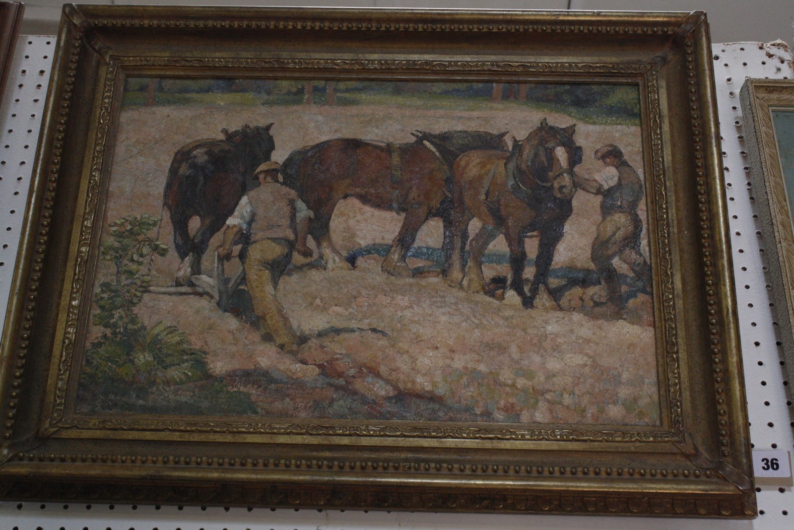 English School (19th Century) Horses ploughing Oil on canvas Unsigned 33cm x 49cm
