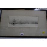 William Lionel Wyllie (British, 1851-1931) Forth Bridge Dry point etching Signed in pencil 12.5cm