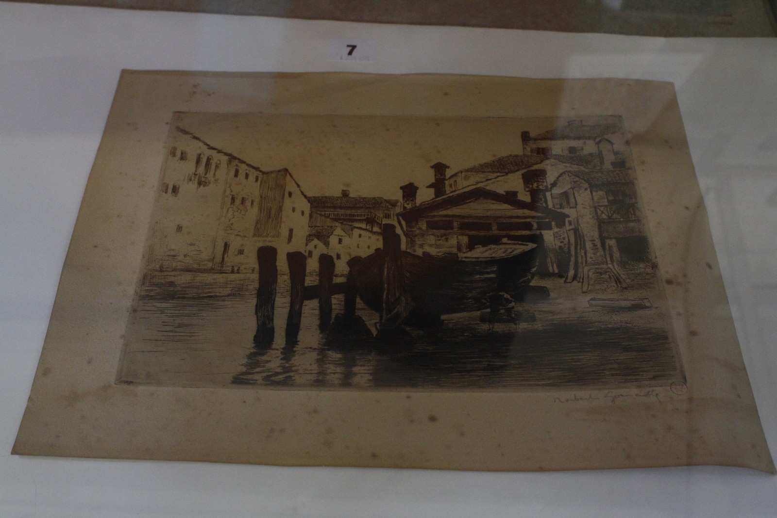 Norbert Goeneutte (1854-1894) Boat builder working, with town beyond Etching, with drypoint Signed