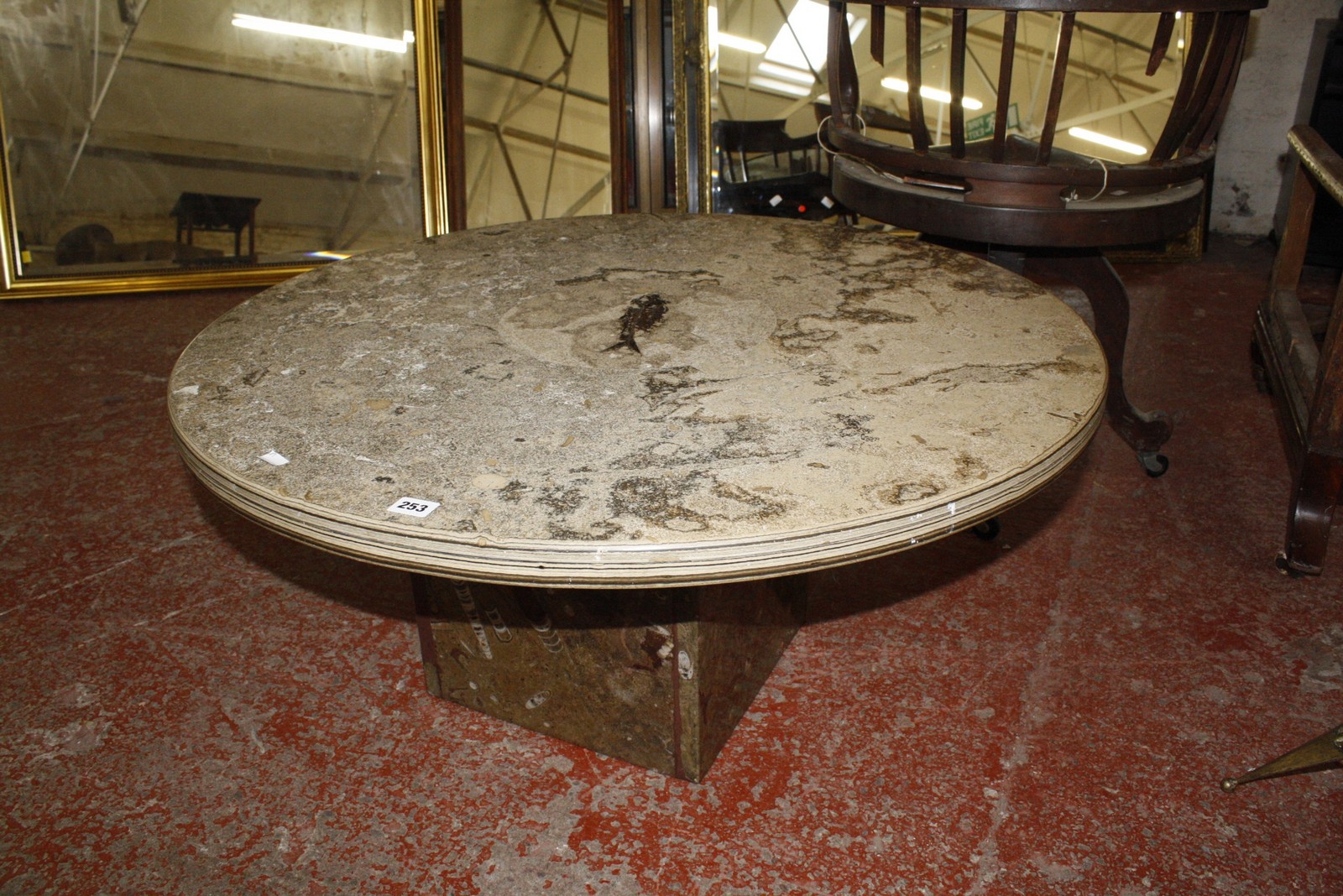 A Fossil Fish Table Plaque, Green River, Wyoming, 45cm high, 91cm diameter The 7 in. Knightia