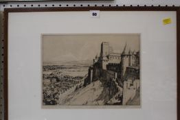 Malcolm Osborne 'The Fortress, Carcassone' Engraving Signed in pencil to the margin 25cm x 34cm; A