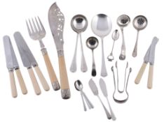 A collection of silver, silver coloured and electro-plated flatware, to include  A collection of