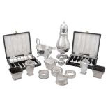 A collection of silver items, to include: a six piece facetted tapering...  A collection of silver