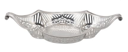 A late Victorian silver elongated quatrefoil basket by Elkington & Co  A late Victorian silver