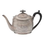 A George III silver oval tea pot by Thomas Robins, London 1801  A George III silver oval tea pot