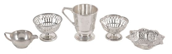 A collection of silver items, to include: a christening mug by Mappin & Webb  A collection of silver