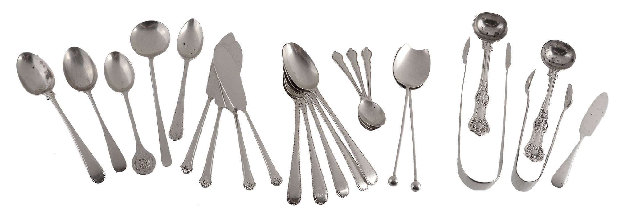 A collection of silver flatware, to include  A collection of silver flatware,   to include: a George