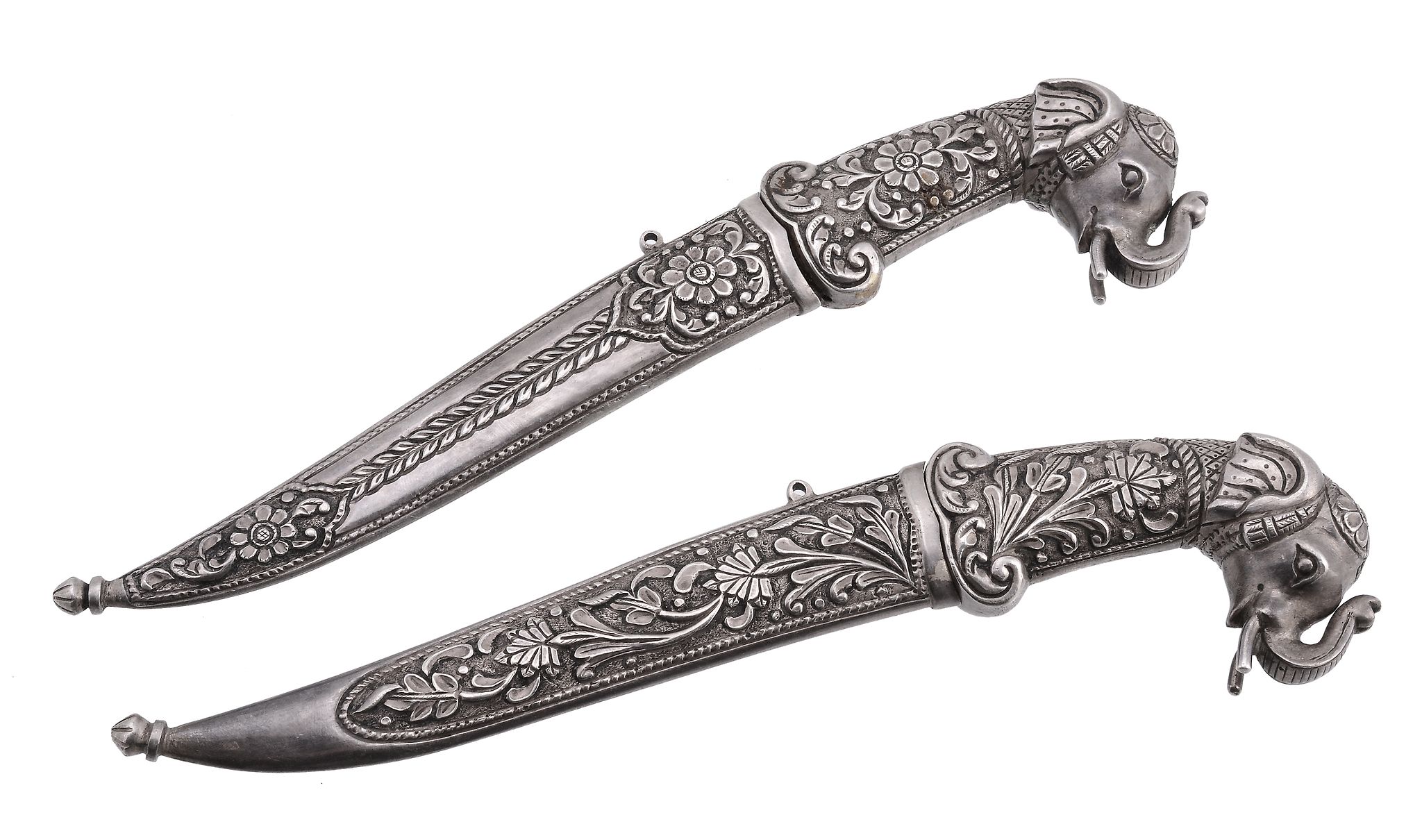Two Indian silver mounted daggers, 19th century  Two Indian silver mounted daggers,   19th